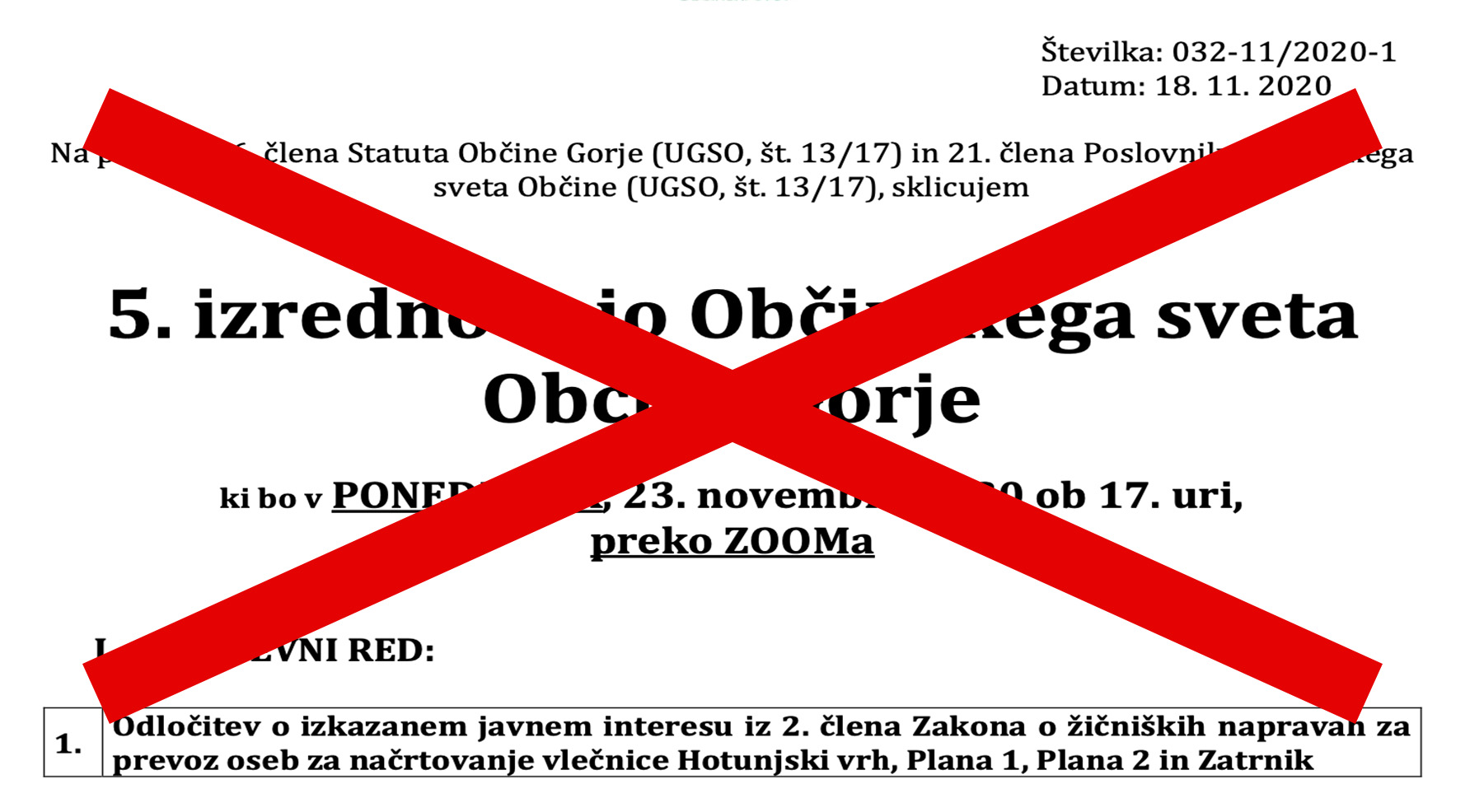PREKLIC 5. IZREDNE SEJE OBČINSKEGA SVETA OBČINE GORJE