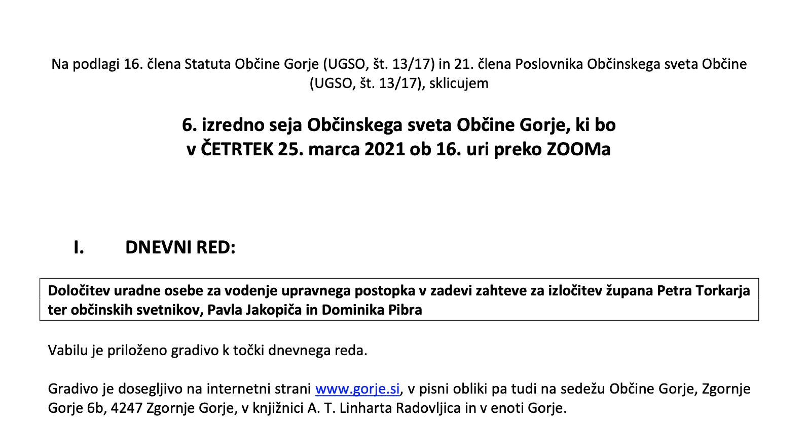 Sklicana izredna seja zaradi izločitve župana Torkarja in dveh svetnikov